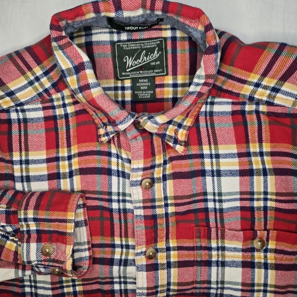 Woolrich Shirt Long Sleeve Button Down Medium Red Multicolor 100% Cotton Flannel